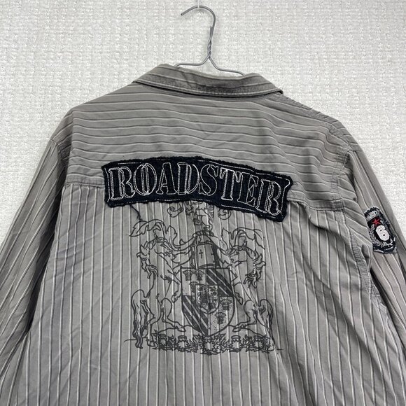 Y2K Roadster Manchester GD Button Up Shirt Distressed Men XL Grunge Goth AOP - Picture 2 of 10